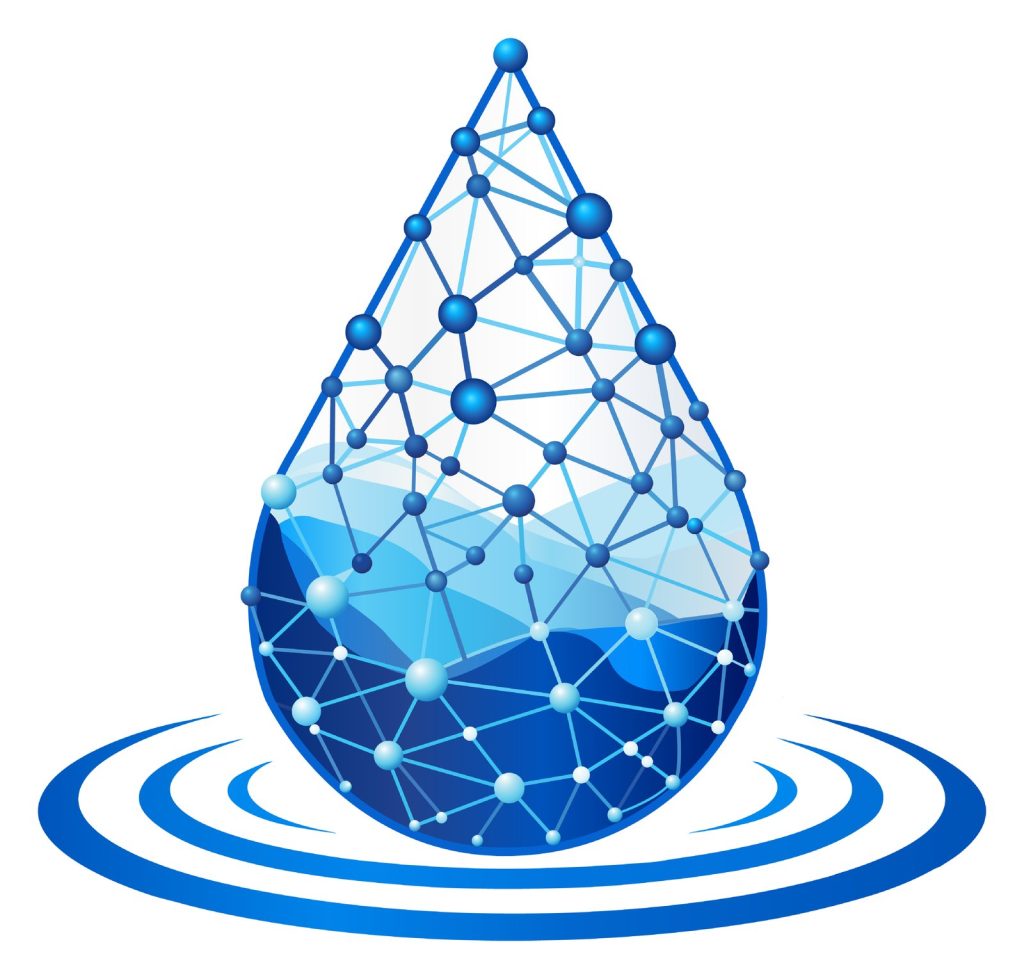 InfraFoundry logo: a water droplet made of connected points and lines above three ripple rings